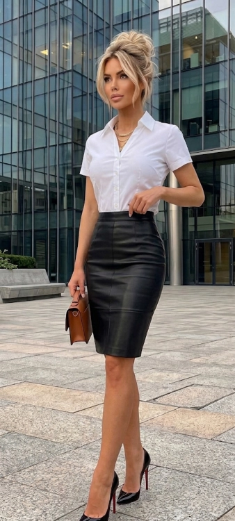 Damska Koszula Biurowa z Karczkiem Krótkim Rękawem #666 FASHIONAVENUE.PL