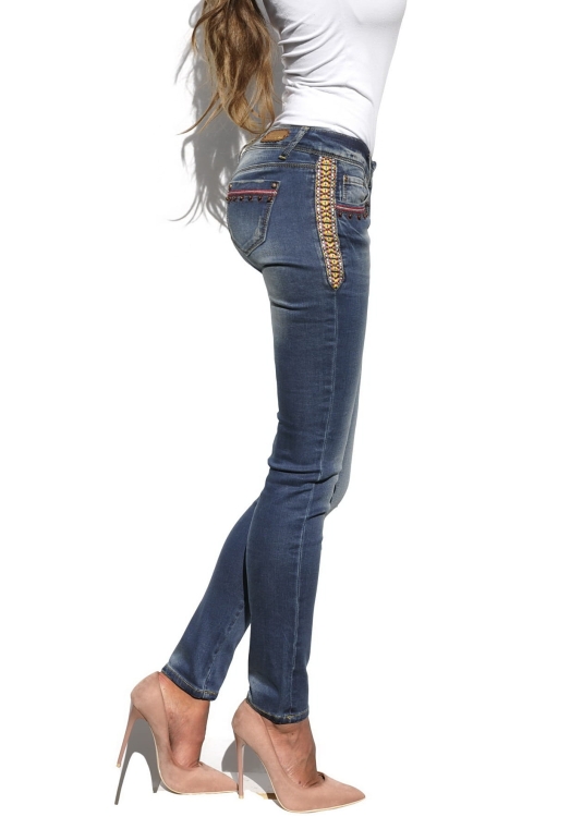 Spodnie Damskie Jeans Denim RURKI Kobiece Lampasy Koraliki Wzory model #419 na Wiosnę Lato Jesień Zimę w sklepie FASHIONAVENUE.PL
