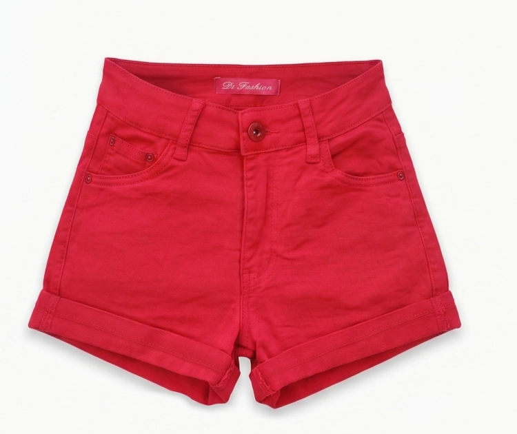 Eleganckie Krótkie Spodenki Jeansowe Wysoki Stan Czerwone Szorty W5214-69 FASHIONAVENUE.PL
