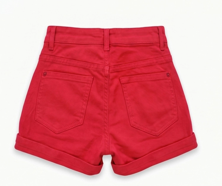 Eleganckie Krótkie Spodenki Jeansowe Wysoki Stan Czerwone Szorty W5214-69 FASHIONAVENUE.PL
