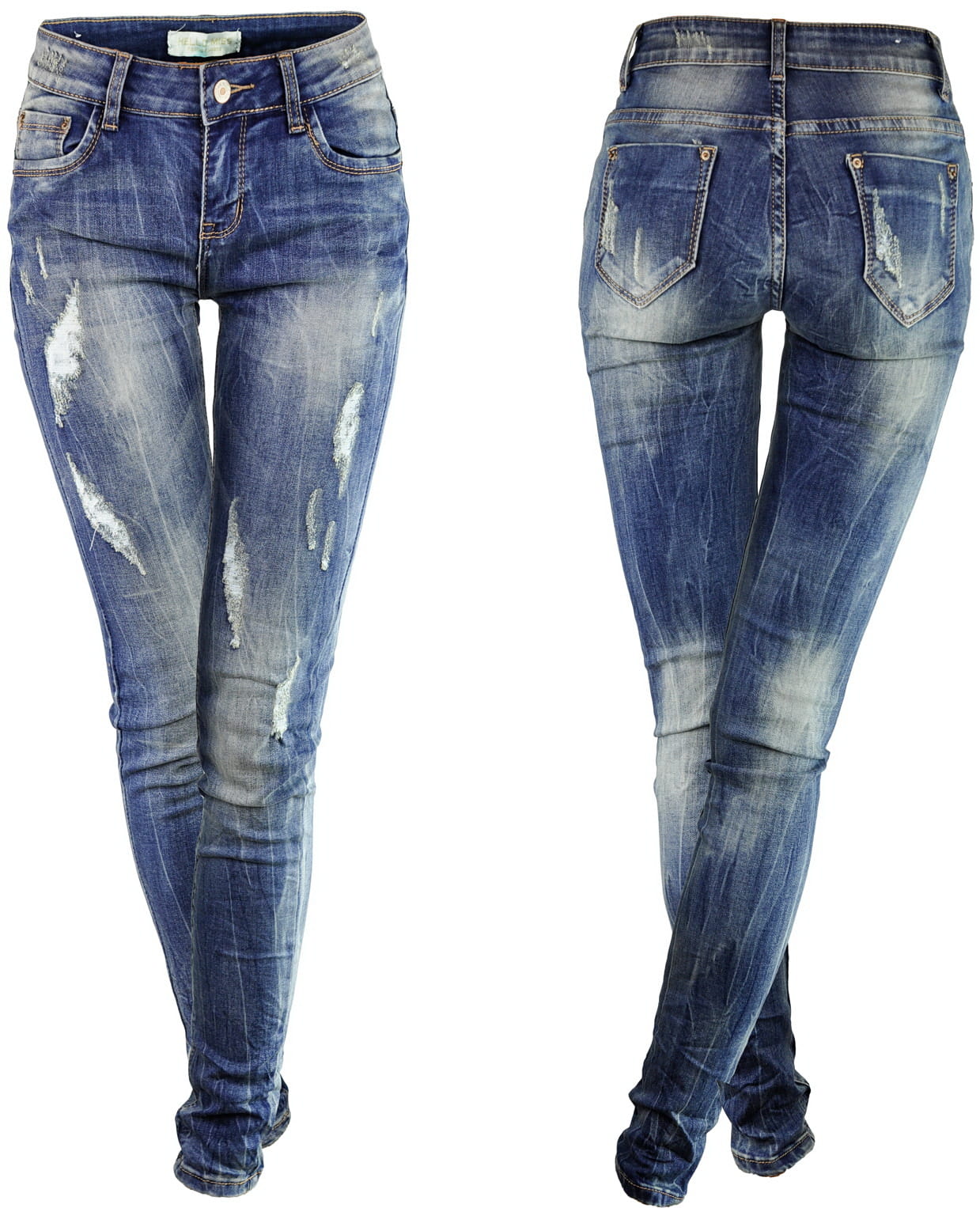 Spodnie Damskie Jeans Slim-Fit SKINNY Przecierane Dekatyzowane Stan Normalny model #S003 na Wiosnę Lato Jesień Zimę w sklepie FASHIONAVENUE.PL 