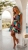 Letnia Zwiewna Sukienka Midi w Tropikalne Liście z Falbaną Czarna #FW86-5 FASHIONAVENUE.PL