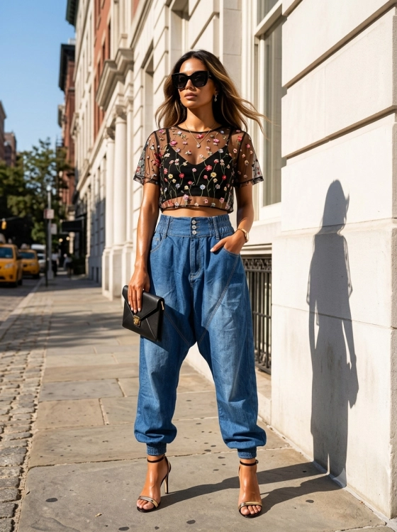 Jeansy Baggy z Obniżonym Krokiem Styl Oversize Jogger Pumpki Haremki Alladynki #M241  FASHIONAVENUE.PL