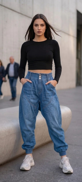Jeansy Baggy z Obniżonym Krokiem Styl Oversize Jogger Pumpki Haremki Alladynki #M241  FASHIONAVENUE.PL