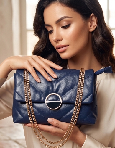 Elegancka Torebka Wizytowa Pikowana z Ozdobnym Zapięciem Granat #3203 FASHIONAVENUE.PL