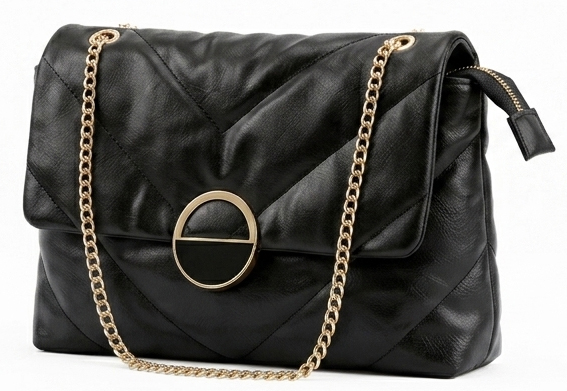 Elegancka Torebka Wizytowa Pikowana z Ozdobnym Zapięciem Czarna #3203 FASHIONAVENUE.PL