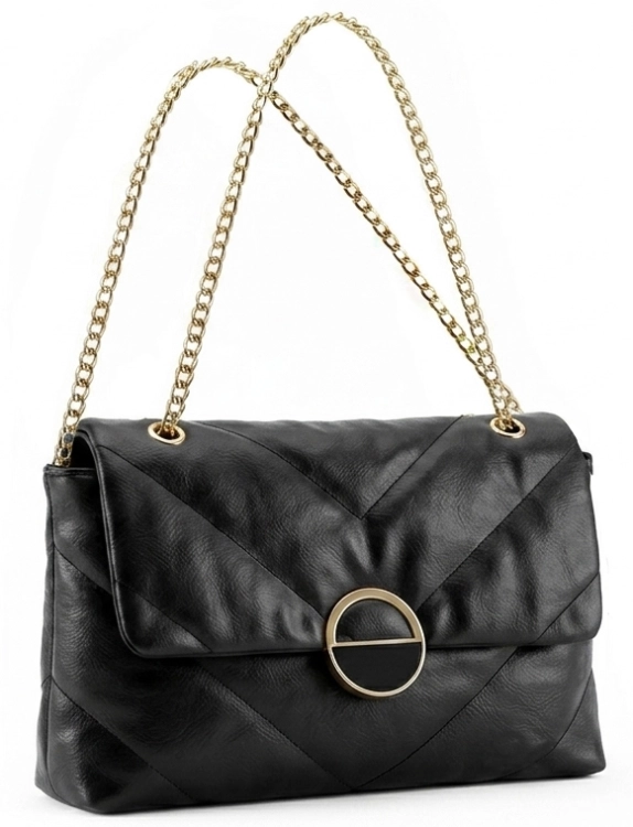 Elegancka Torebka Wizytowa Pikowana z Ozdobnym Zapięciem Czarna #3203 FASHIONAVENUE.PL