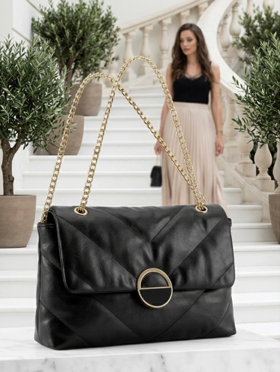 Elegancka Torebka Wizytowa Pikowana z Ozdobnym Zapięciem Czarna #3203 FASHIONAVENUE.PL