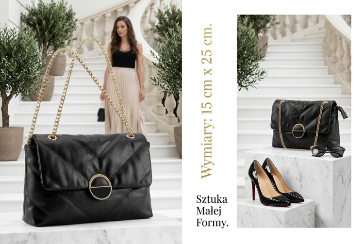 Elegancka Torebka Wizytowa Pikowana z Ozdobnym Zapięciem Czarna #3203 FASHIONAVENUE.PL