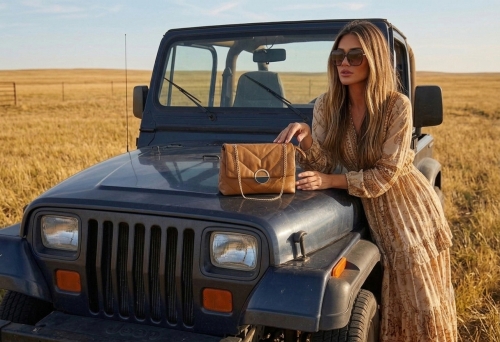 Elegancka Torebka Wizytowa Pikowana z Ozdobnym Zapięciem Camel #3203 FASHIONAVENUE.PL