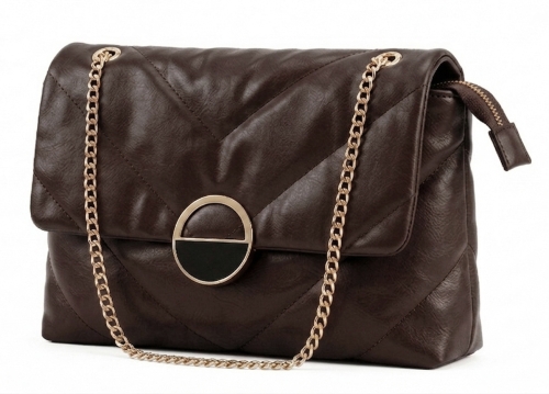 Elegancka Torebka Wizytowa Pikowana z Ozdobnym Zapięciem Czekolada #3203 FASHIONAVENUE.PL