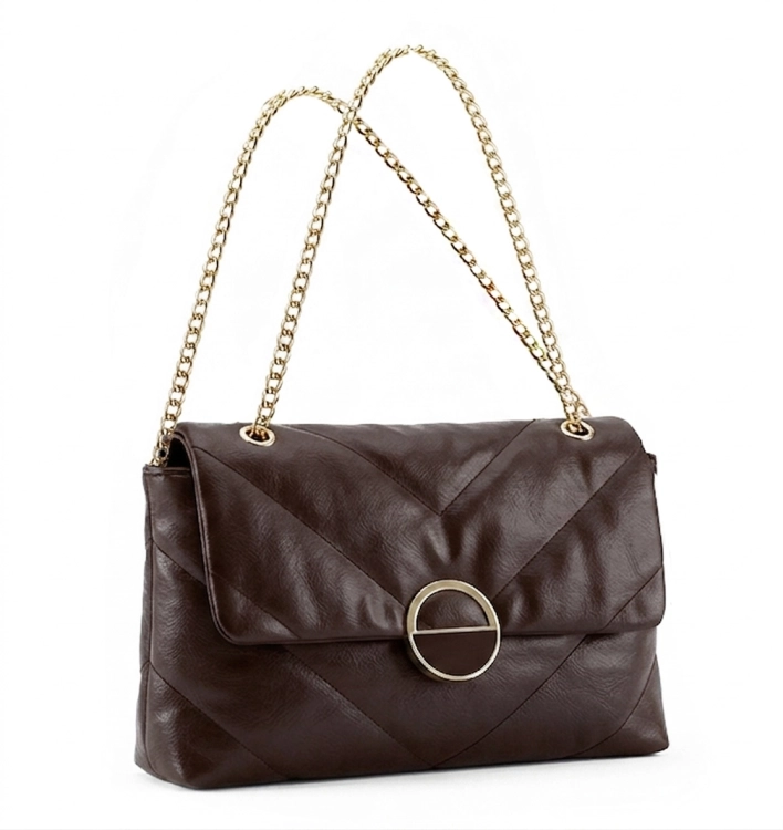 Elegancka Torebka Wizytowa Pikowana z Ozdobnym Zapięciem Czekolada #3203 FASHIONAVENUE.PL
