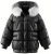 Kurtka Zimowa Damska Czarna Oversize Puffer z Trzykolorowym Futerkiem #H-1109-01 FASHIONAVENUE.PL