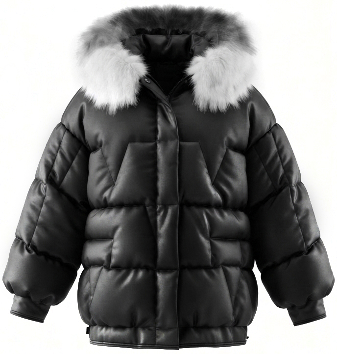 Kurtka Zimowa Damska Czarna Oversize Puffer z Trzykolorowym Futerkiem #H-1109-01 FASHIONAVENUE.PL