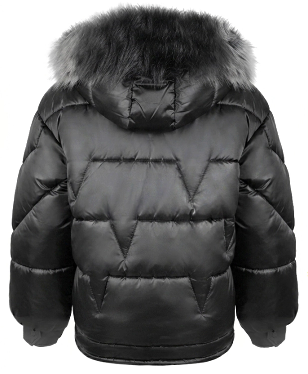 Kurtka Zimowa Damska Czarna Oversize Puffer z Trzykolorowym Futerkiem #H-1109-01 FASHIONAVENUE.PL