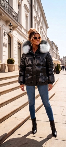 Kurtka Zimowa Damska Czarna Oversize Puffer z Trzykolorowym Futerkiem #H-1109-01 FASHIONAVENUE.PL
