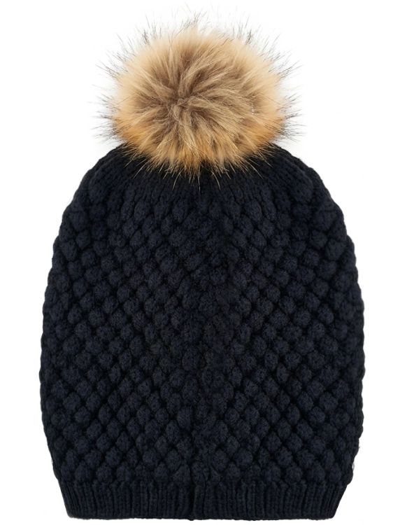 Czapka Zimowa z Miodowymi Kryształkami i Pomponem Czarna #CM321 FASHIONAVENUE.PL