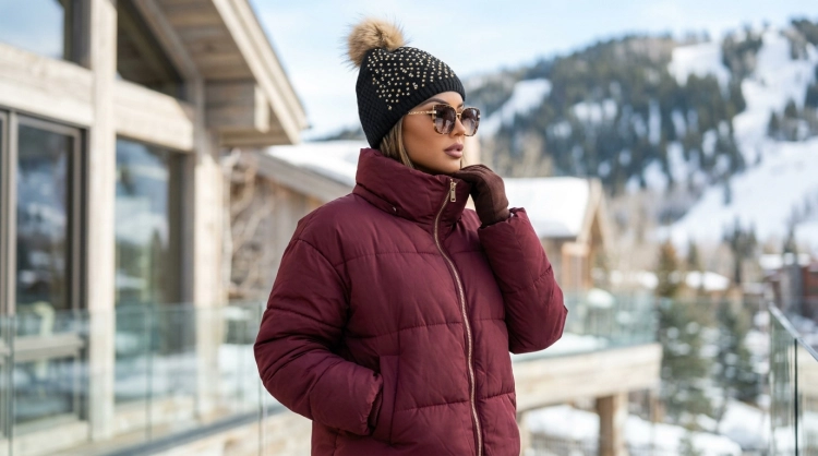 Czapka Zimowa z Miodowymi Kryształkami i Pomponem Czarna #CM321 FASHIONAVENUE.PL