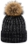Czapka Zimowa w Warkocze z Puszystym Pomponem Melanż Czarno-Biały #H6979 FASHIONAVENUE.PL