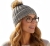 Czapka Zimowa w Warkocze z Puszystym Pomponem Melanż Beżowo-Czarny #H6979 FASHIONAVENUE.PL