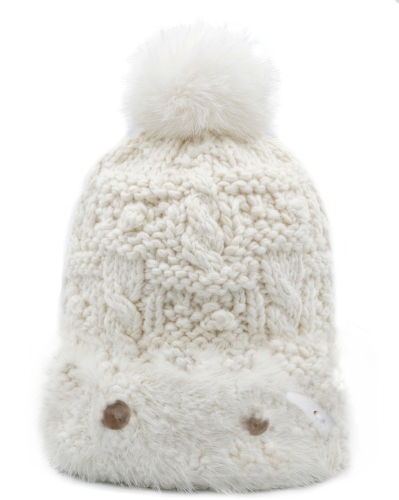 Ciepła Czapka Zimowa z Angorą Futerkiem i Pomponem Biała #CM-98 FASHIONAVENUE.PL