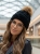 Czapka Zimowa Splot Twist z Mankietem Pompon z Naturalnego Futra Czarna #H79060 FASHIONAVENUE.PL