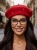 Elegancki Beret Wełniany Zdobiony Cyrkoniami i Kryształkami Czerwony #CM1131 FASHIONAVENUE.PL