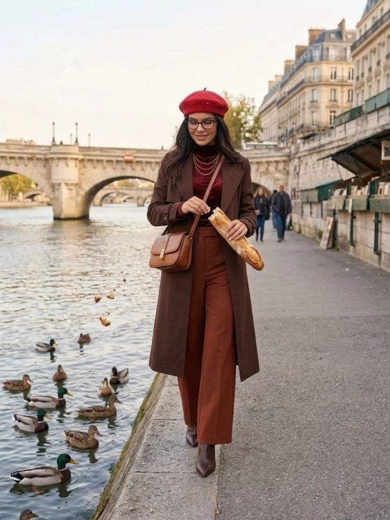 Elegancki Beret Wełniany Zdobiony Cyrkoniami i Kryształkami Czerwony #CM1131 FASHIONAVENUE.PL