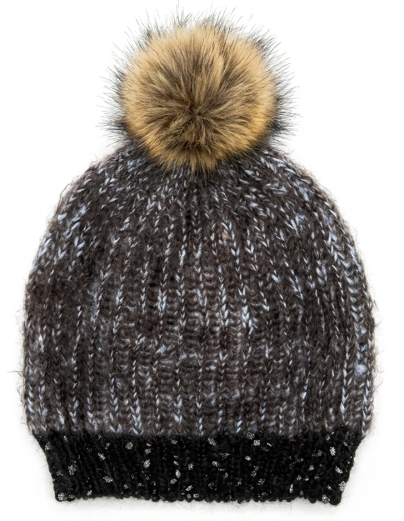 Czapka Zimowa Czekoladowy Melanż z Pomponem i Złotymi Zdobieniami #H-6995 FASHIONAVENUE.PL