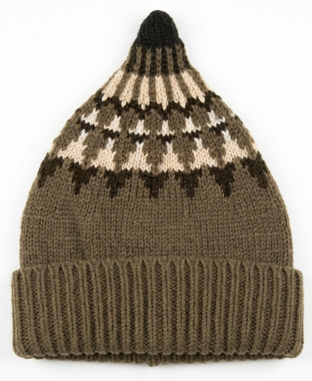Ciepła Czapka Zimowa Skandynawska ze Stożkowym Czubkiem i Podwijanym Brzegiem Unisex Khaki #CM-640 FASHIONAVENUE.PL