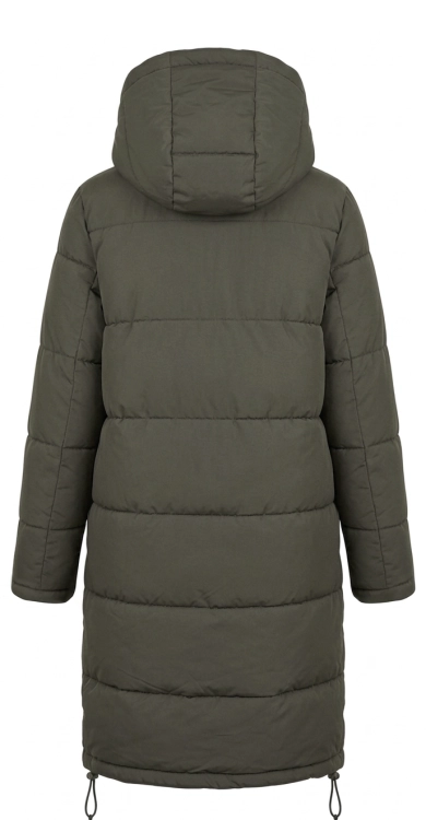 Kurtka Damska Długa Pikowana Dwustronna 2w1 z Kapturem Khaki / Czarny Błyszczący #V767 FASHIONAVENUE.PL