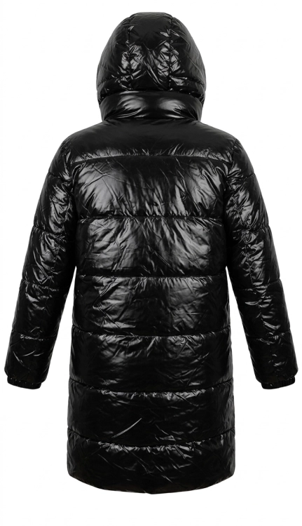 Kurtka Damska Długa Pikowana Dwustronna 2w1 z Kapturem Khaki / Czarny Błyszczący #V767 FASHIONAVENUE.PL