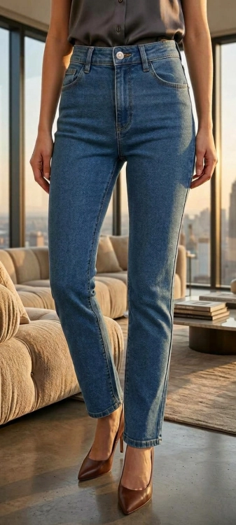 Klasyczne Jeansy Damskie High Waist Proste Nogawki Tradycyjny Denim #S5390 FASHIONAVENUE.PL