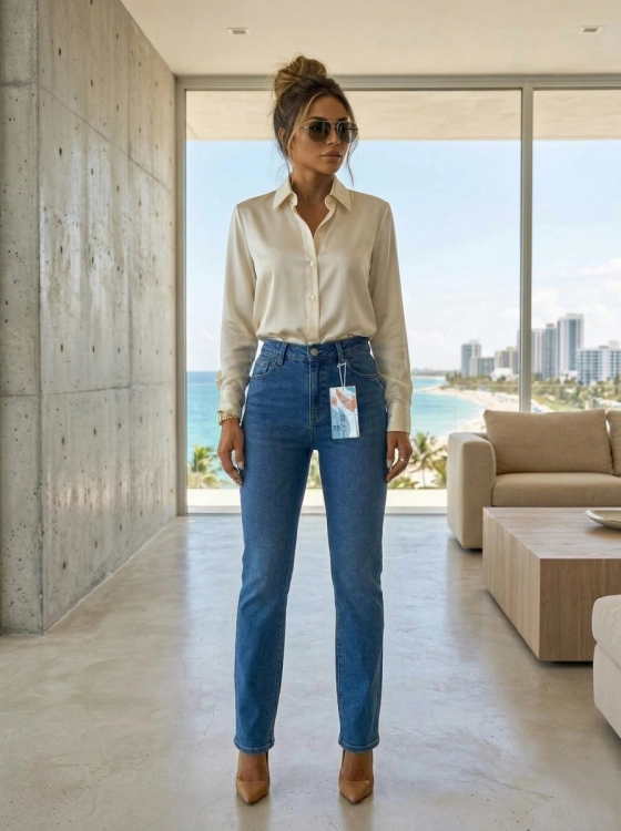 Klasyczne Jeansy Damskie High Waist Proste Nogawki Tradycyjny Denim #S5390 FASHIONAVENUE.PL