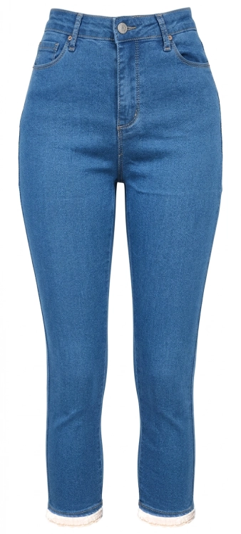 Damskie Jeansy Rybaczki 3/4 Capri PushUp Modelujące z Koronkowym Wykończeniem #C01875 FASHIONAVENUE.PL