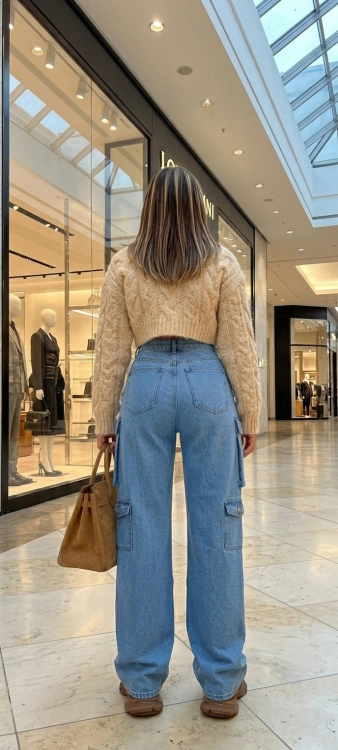 Szerokie Jeansy Cargo Bojówki Y2K z Wysokim Stanem i Kieszeniami #GF657 FASHIONAVENUE.PL