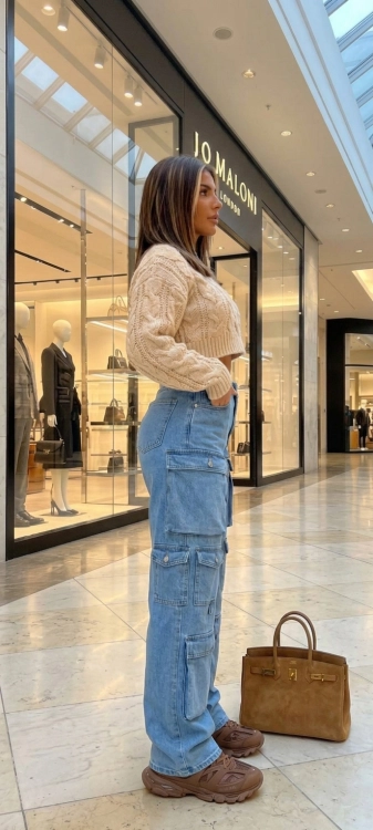 Szerokie Jeansy Cargo Bojówki Y2K z Wysokim Stanem i Kieszeniami #GF657 FASHIONAVENUE.PL