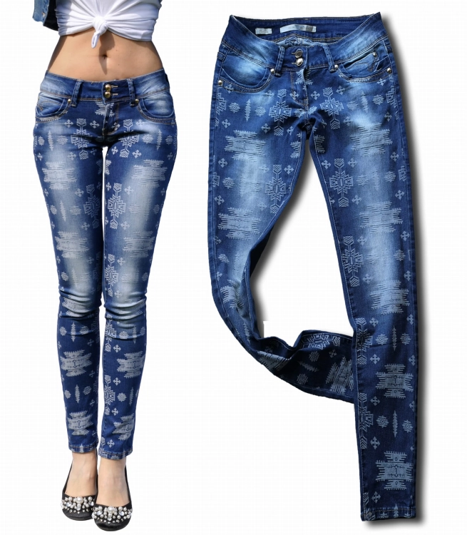 Spodnie Damskie Jeans Denim Wzory Azteckie RURKI Kobiece model #317 na Wiosnę Lato Jesień Zimę w sklepie FASHIONAVENUE.PL