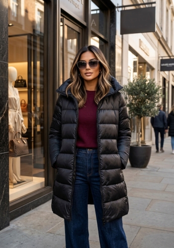 Czarna Pikowana Kurtka Zimowa z Wysokim Kołnierzem i Kapturem #1325 FASHIONAVENUE.PL