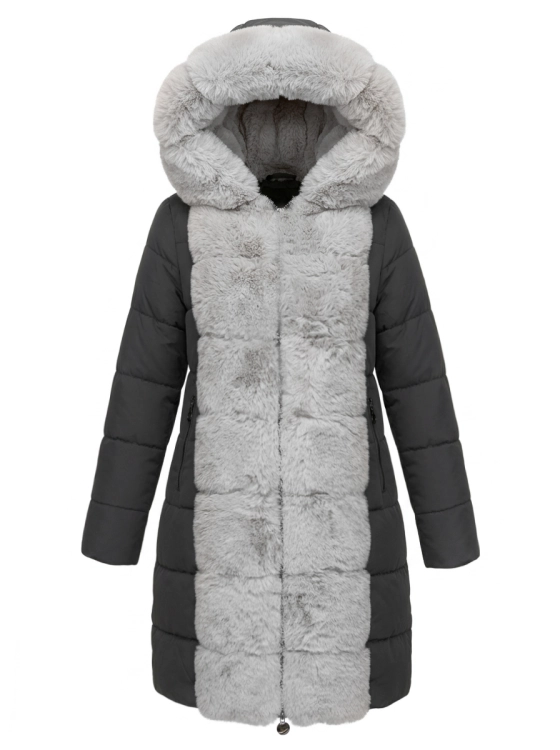 Długa Kurtka Zimowa 2w1 z Odpinanymi Rękawami Kurtka i Kamizelka Antracyt #P22-7908 FASHIONAVENUE.PL