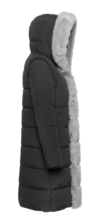 Długa Kurtka Zimowa 2w1 z Odpinanymi Rękawami Kurtka i Kamizelka Antracyt #P22-7908 FASHIONAVENUE.PL