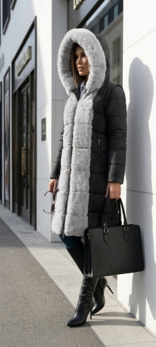 Długa Kurtka Zimowa 2w1 z Odpinanymi Rękawami Kurtka i Kamizelka Antracyt #P22-7908 FASHIONAVENUE.PL