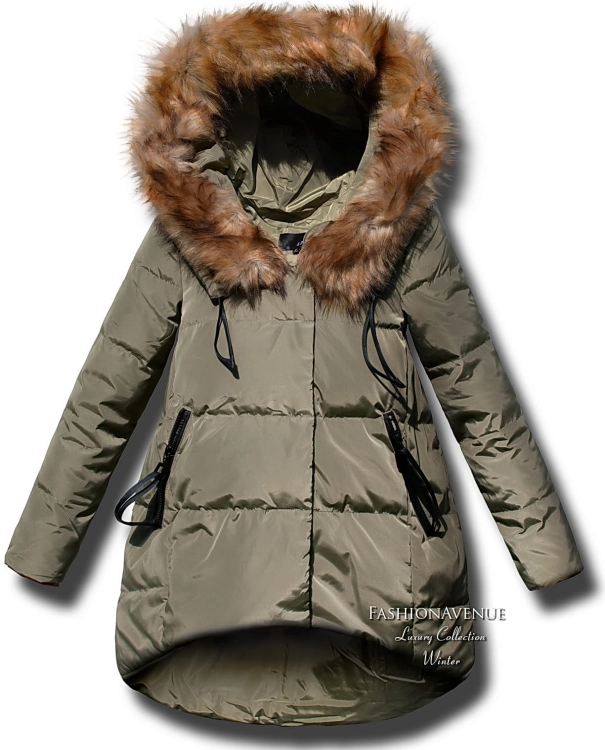 kurtka damska parka ocieplana asymetryczna futerko zamek napy zimowa wiosenna model #104 lewandowska fashionavenue.pl
