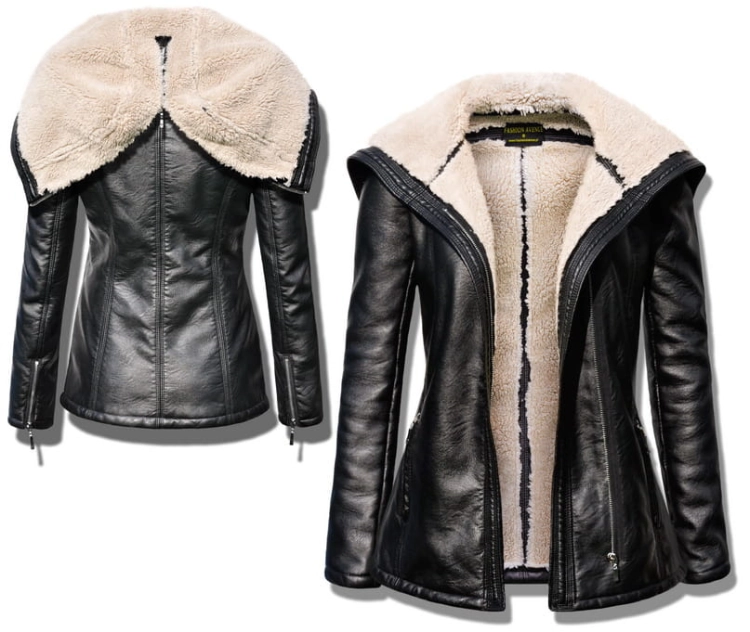 Modna Ekskluzywna Mięciutka Kurtka Damska Parka Ramoneska ze Skóry Podszyta Ciepłym Barankiem Kozuszkiem z Kapturem na Wiosnę Jesień Zimę model #78 Promocja w Sklepie FASHIONAVENUE.PL