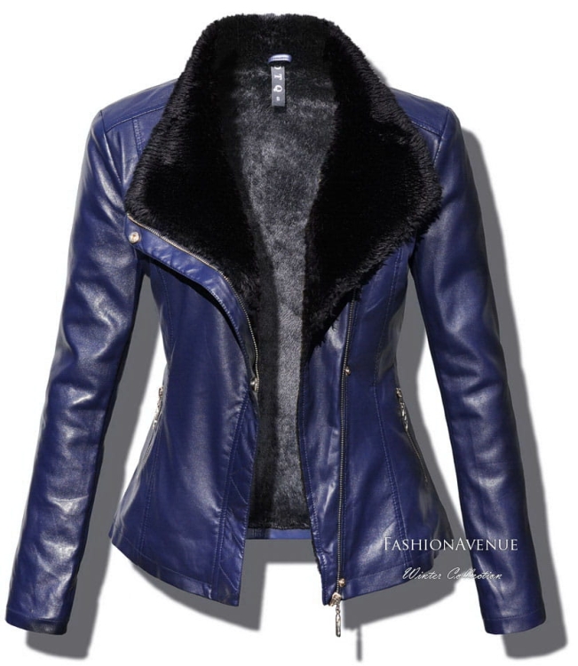Modna Mięciutka Kurtka Damska Ramoneska Klasyczna ze Skóry Podszyta Kożuszkiem Barankiem na Wiosnę Jesień  2018 Duży kołnierz model #79 Promocja w Sklepie FASHIONAVENUE.PL