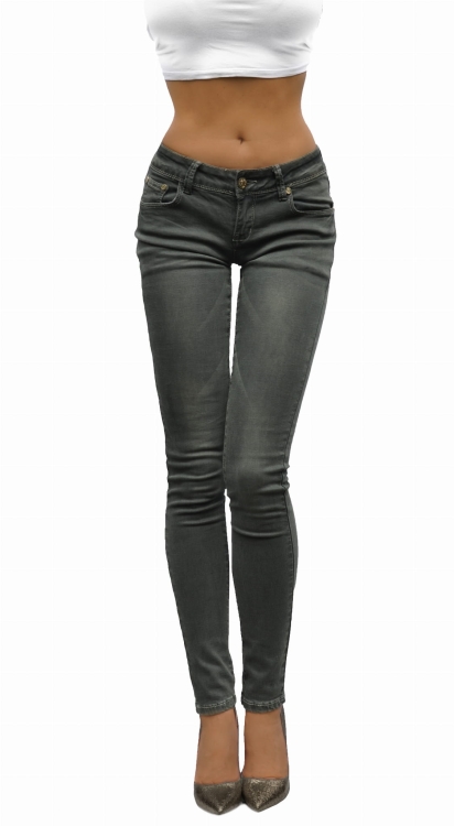 Modne Spodnie Damskie Jeans Khaki Denim Dopasowane Kobiece Rurki Wiosna Lato Jesień model #244K FASHIONAVENUE.PL Promocja