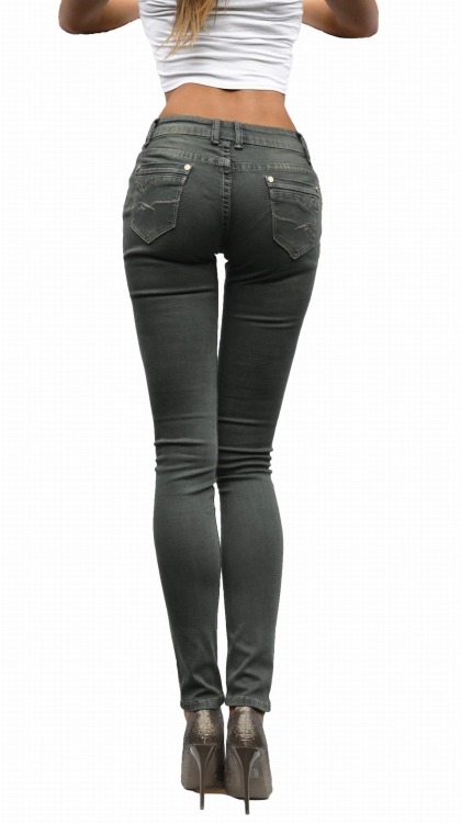 Modne Spodnie Damskie Jeans Khaki Denim Dopasowane Kobiece Rurki Wiosna Lato Jesień model #244K FASHIONAVENUE.PL Promocja