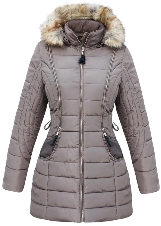 Najmodniejsza Ciepła Kurtka Damska Zimowa Puchówka Futerko Jenot Ocieplana Dopasowana Przeszycia Pikowania Kaptur Taliowana #133 Promocja w Sklepie FASHIONAVENUE.PL