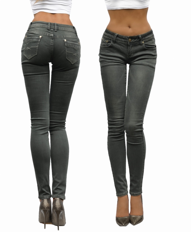 Modne Spodnie Damskie Jeans Khaki Denim Dopasowane Kobiece Rurki Wiosna Lato Jesień model #244K FASHIONAVENUE.PL Promocja