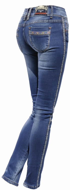 Spodnie Damskie Jeans Denim RURKI Kobiece lampasy w Azteckie Wzory model #435 na Wiosnę Lato Jesień Zimę w sklepie FASHIONAVENUE.PL